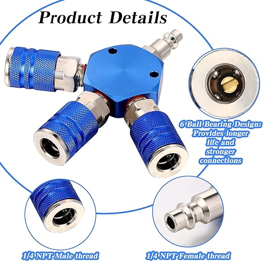 Blue Air Hose Connector 3-Way Air Hose Manifold