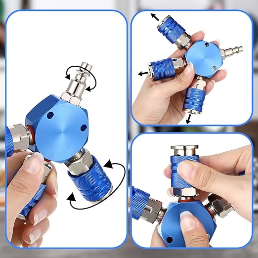 Blue Air Hose Connector 3-Way Air Hose Manifold