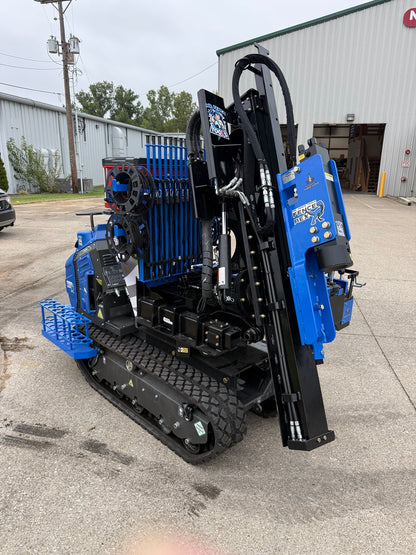 Fence Rex compact tracked post driver, rear three-quarter view
