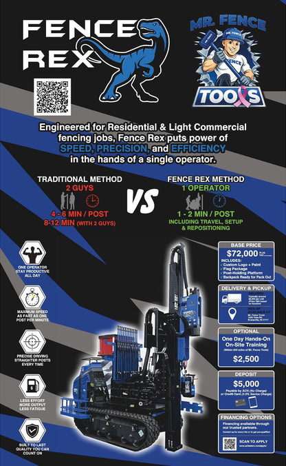 Fence Rex sales flyer with pricing, productivity, delivery, training and financing details