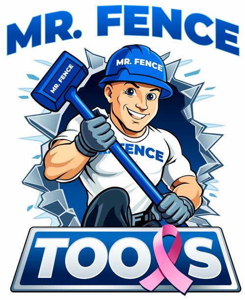 Mr. Fence Tools logo with pink ribbon